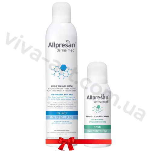 Подарочный набор Восстанавливающий крем-пенка уход за кожей рук Allpresan Derma Med Hand INTENSIVE CARE, 100 мл + Крем-пена для очень сухой и потресканной кожи Allpresan Dermo Med Hydro Intensive, 35 мл
