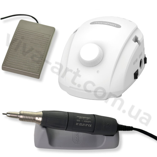 Фрезер для манікюру Marathon-3 Champion білий з ручкою H35SP1 35000 об./хв. 45вт з педаллю