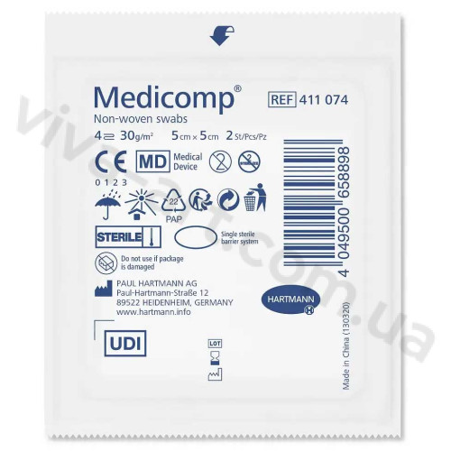 Салфетка из нетканого материала Medicomp® / Медикомп 5см х 5см, упаковка