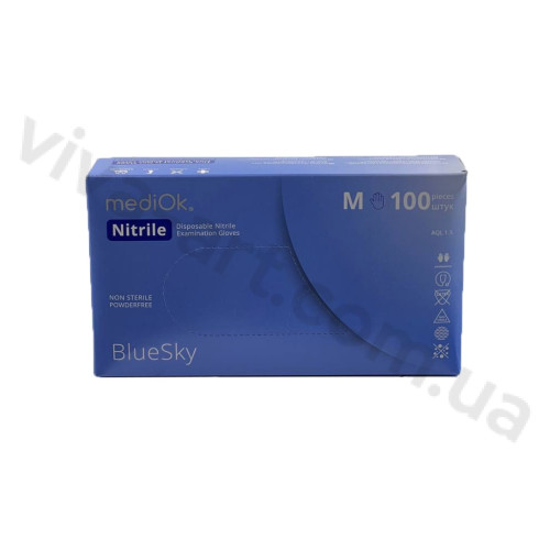 Рукавички нітрилові Mediok Light розмір на вибір, 100 шт Блакитні