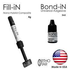 Композит нано-гибридный (пластичный) Fill-in в шприце (4г) из Bond-in (5мл) светового отверждения, Orthostar (США)